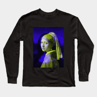 Mona Lisa with a Pearl Earring Interactive Yellow&Blue Filter By Red&Blue Long Sleeve T-Shirt